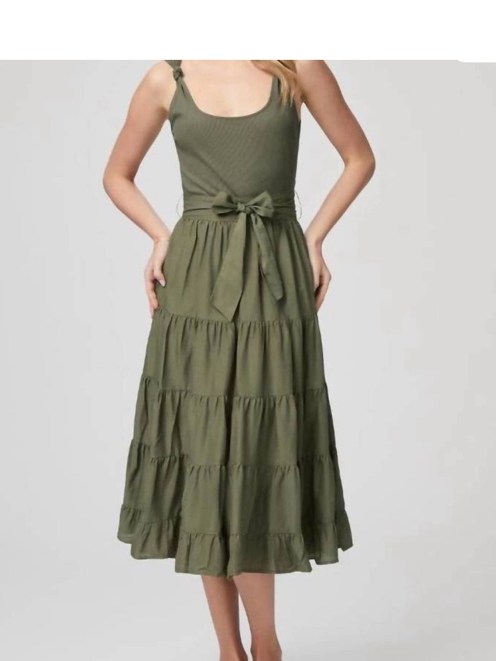 Paige Samosa Tiered Ruffled Dark Brushed Olive Sundress Women’s Size XL